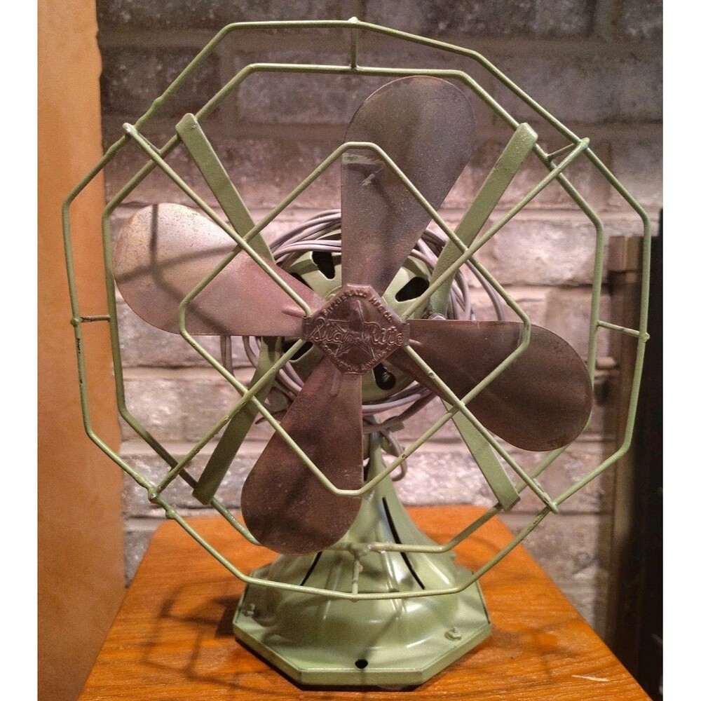 Vintage Star-Rite Electric Desk Fan Fitzgerald 1930s Art Deco Nile Green RUNS
